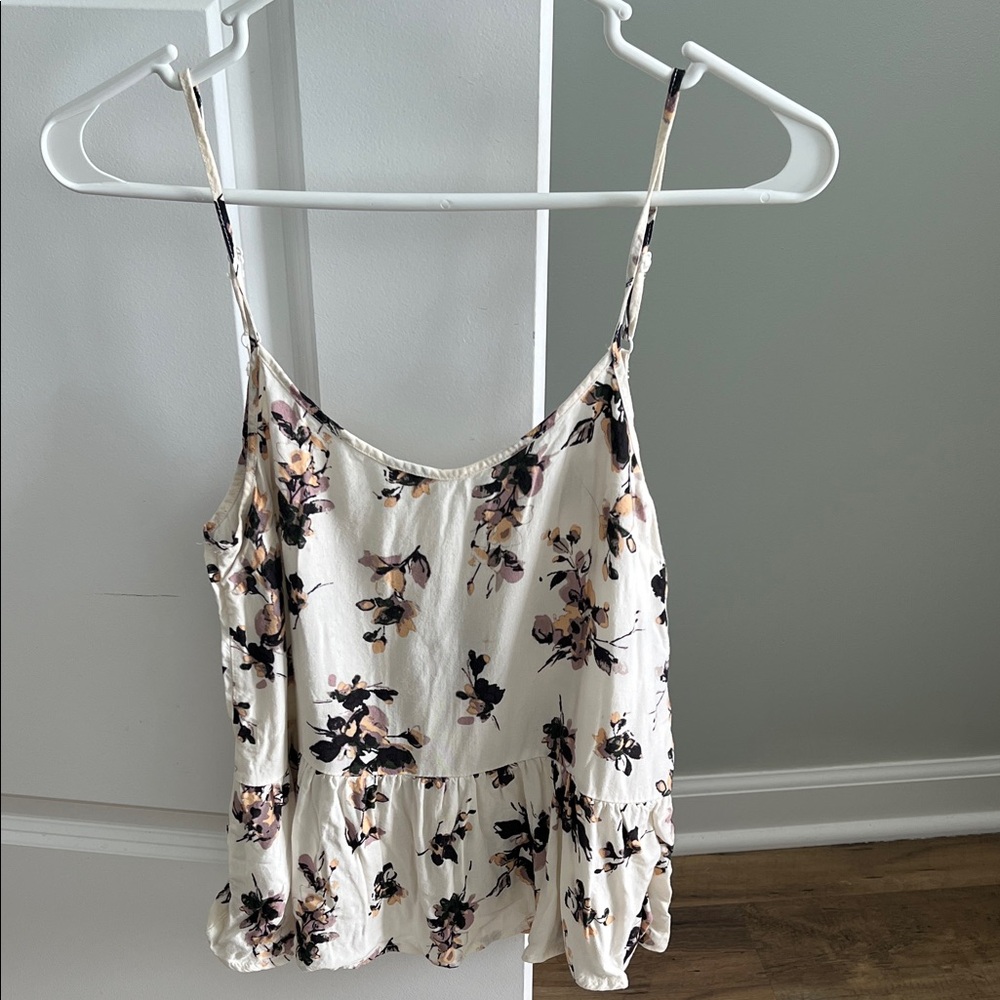 Floral Cream Ruffle Hem Cami Tank Top